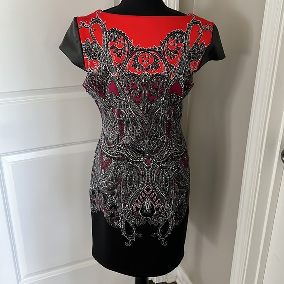 London Times Dress with Faux Leather Cap Sleeves - Picture 2 of 7